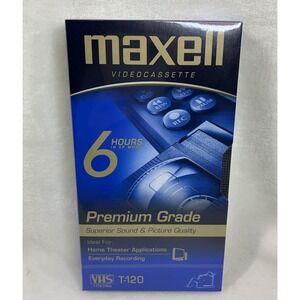 Maxell Blank VHS Video‎ Cassette Tape Premium Grade T-120 6 Hours SEALED Record